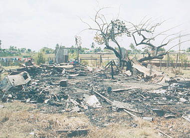 The remains of the bed that Geeta was left chained on.